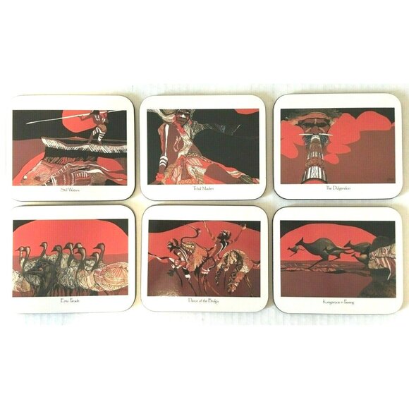 VTG Jason Designer Collection Coasters Set Of 6 Australian Indigenous Art Lined - Picture 2 of 11